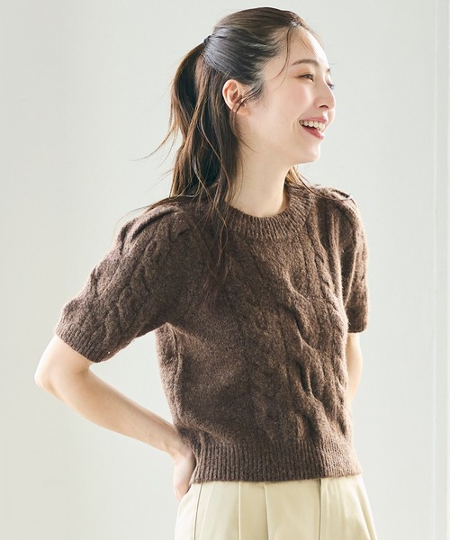TOCCA 新作25初秋 半袖ニット Mサイズ MIST KNIT セール】ヤク風ケーブル半袖ニット（ニット/セーター）｜coca（coca