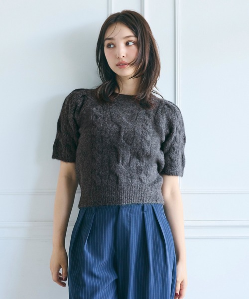 coca（coca）（コカ）の「ヤク風ケーブル半袖ニット（ニット/セーター・レディース・アイボリー/ブラウン/ライトグレー/チャコール・S/L/M）」の8枚目の写真