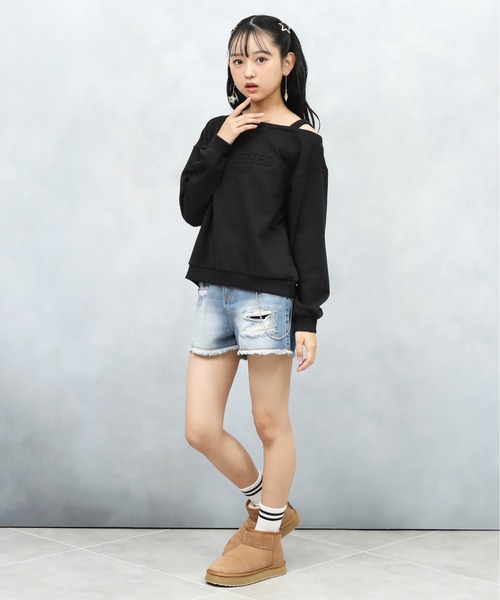 PINKHUNT（ピンクハント）の「PINKHUNT ピンクハント ワンショルトレーナー 0960K（スウェット・キッズ・ブラック/オフホワイト・120cm/130cm/140cm/150cm/160cm）」の4枚目の写真