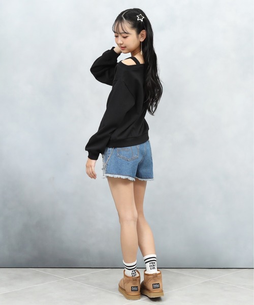 PINKHUNT（ピンクハント）の「PINKHUNT ピンクハント ワンショルトレーナー 0960K（スウェット・キッズ・ブラック/オフホワイト・120cm/130cm/140cm/150cm/160cm）」の6枚目の写真