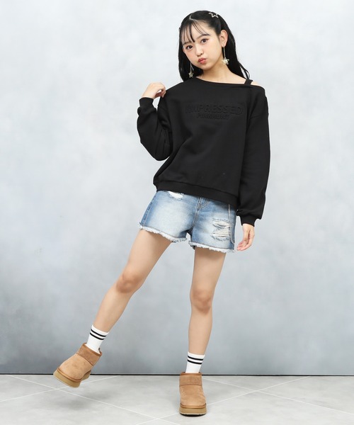 PINKHUNT（ピンクハント）の「PINKHUNT ピンクハント ワンショルトレーナー 0960K（スウェット・キッズ・ブラック/オフホワイト・120cm/130cm/140cm/150cm/160cm）」の7枚目の写真