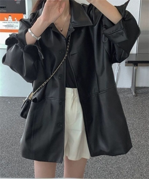 &her エコレザージャケット フラップデザインエコレザージャケット［S-L］ | MeraviOggi