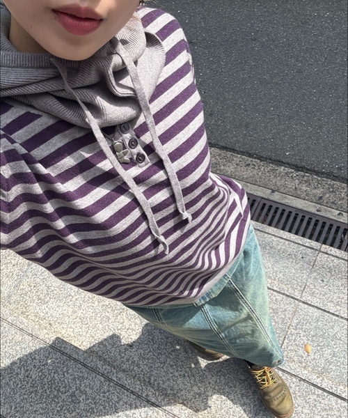 Oriens JOURNAL STANDARD（オリエンス ジャーナルスタンダード）の「バラクラバセットニット（ニット/セーター・レディース・ブラック/パープル・FREE）」の11枚目の写真