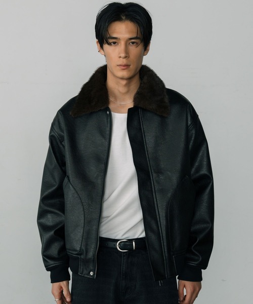 LURAKU(N)́yLURAKUzSynthetic Leather Fur Collar Jacket / LURAKU VZeBbNU[t@[J[WPbg(̑AE^[)