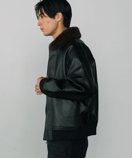 LURAKU（ルラク）の「【LURAKU】Synthetic Leather Fur Collar Jacket 