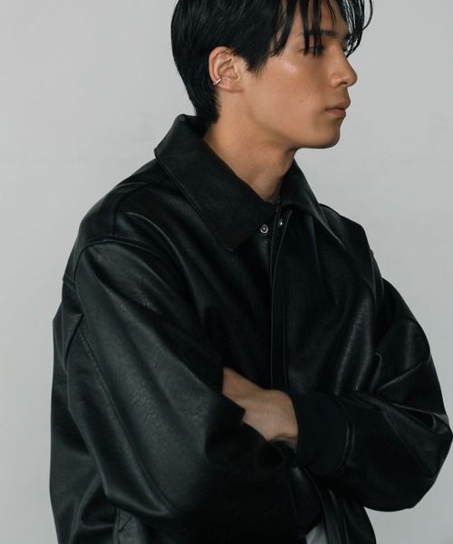 ジャケット・アウター LURAKU Synthetic Leather FurCollarJacket LURAKU】Synthetic Leather Fur Collar Jacket / LURAKU