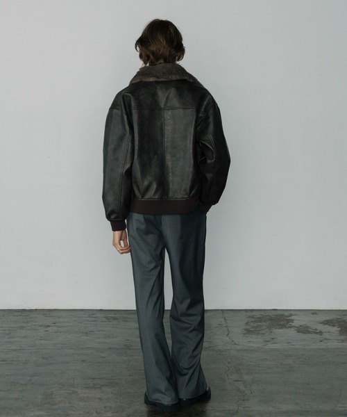 LURAKU】Synthetic Leather Fur Collar Jacket / LURAKU
