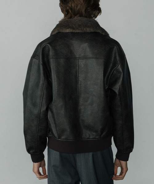 LURAKU】Synthetic Leather Fur Collar Jacket / LURAKU