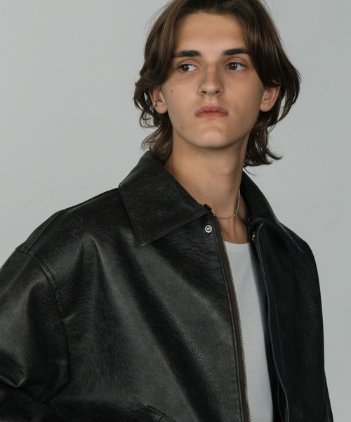 LURAKU】Synthetic Leather Fur Collar Jacket / LURAKU