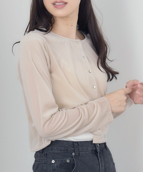 RETRO GIRL(レトロガール)の「ベロア金釦カーデ(カーディガン/ボレロ・レディース・ベージュ/ブラック/ブラウン・FREE)」の1枚目の写真