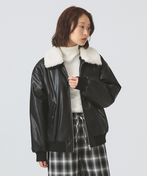 Ray BEAMS(レイビームス)の「フェイクレザー ナカワタボマー ブルゾン(ブルゾン・レディース・ブラック/ダークブラウン・0/1)」の18枚目の写真