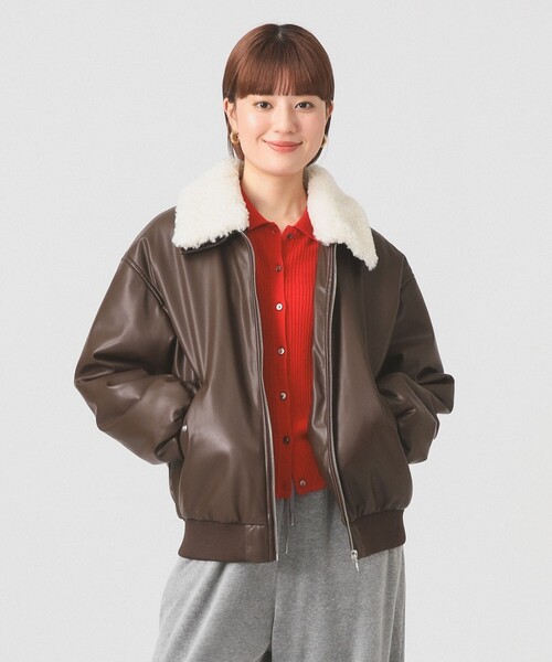 Ray BEAMS(レイビームス)の「フェイクレザー ナカワタボマー ブルゾン(ブルゾン・レディース・ブラック/ダークブラウン・0/1)」の7枚目の写真