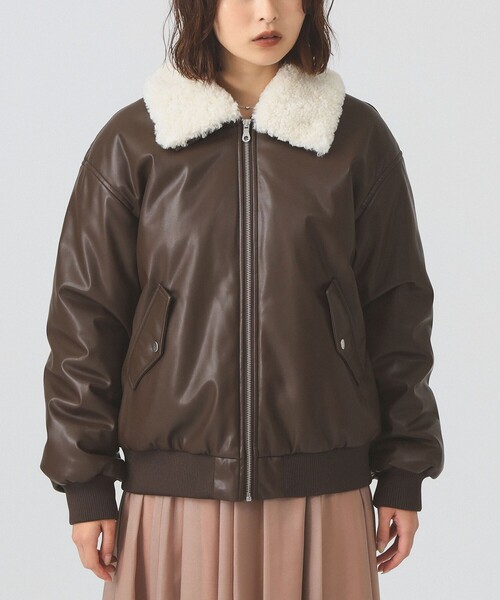 Ray BEAMS(レイビームス)の「フェイクレザー ナカワタボマー ブルゾン(ブルゾン・レディース・ブラック/ダークブラウン・0/1)」の10枚目の写真