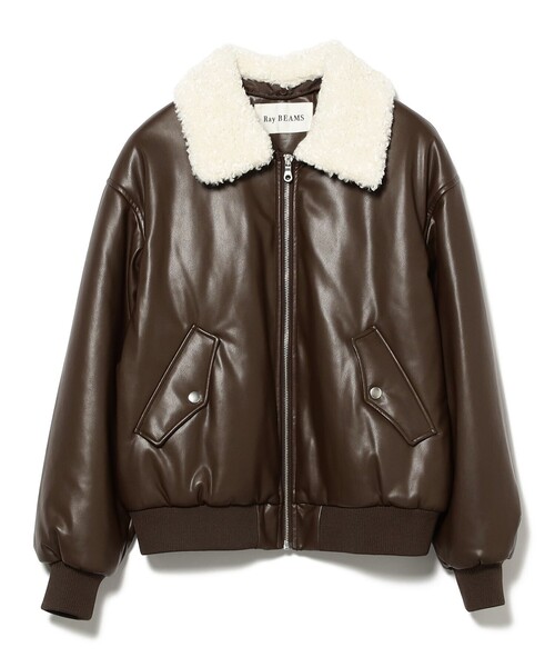 Ray BEAMS(レイビームス)の「フェイクレザー ナカワタボマー ブルゾン(ブルゾン・レディース・ブラック/ダークブラウン・0/1)」の8枚目の写真