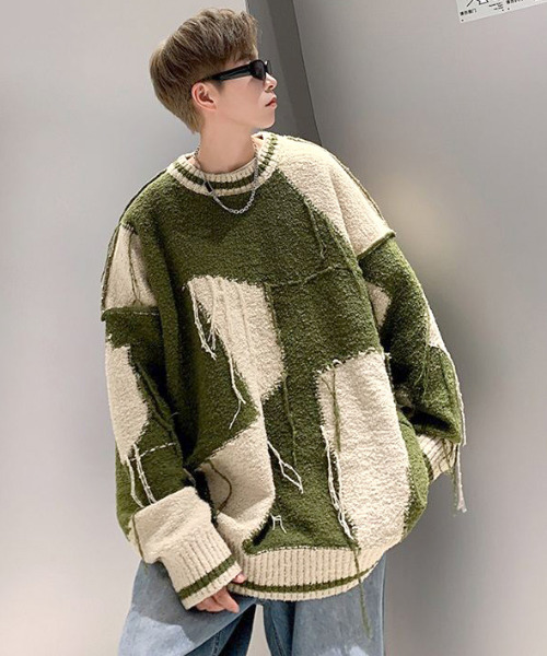 FVLMEN】switching remake knit pullover/切替 リメイク ニット プル
