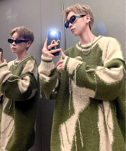 再構築　リメイク　古着　ニット　オーバーサイズ FVLMEN】switching remake knit pullover/切替 リメイク ニット プル