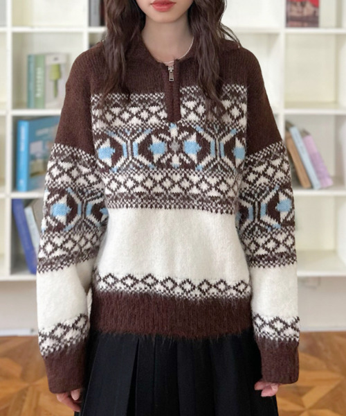 Good Riddance(グッドリダンス)の「【Good Riddance】ハーフジップ ノルディック柄 ニットプルオーバー(ニット/セーター・レディース・グレー/ホワイト/ブラウン・FREE)」の14枚目の写真