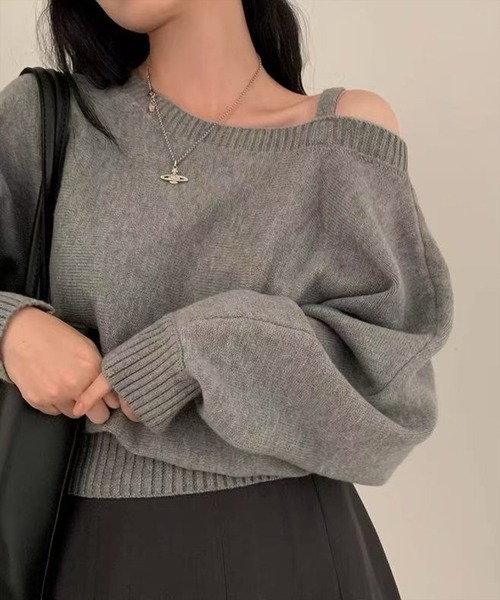 STAY MOTION（ステイモーション）の「【WEB限定】ワンショルダーニットトップス［韓国ファッション カジュアル］≪AW新作≫（ニット/セーター・レディース・グレー/アイボリー/ネイビー・F）」の3枚目の写真