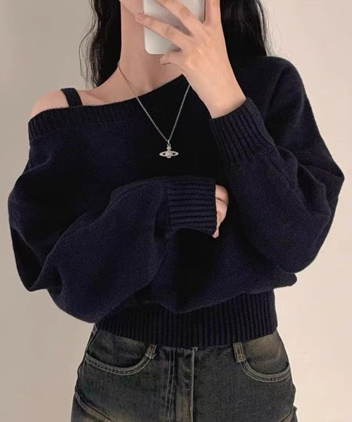 STAY MOTION（ステイモーション）の「【WEB限定】ワンショルダーニットトップス［韓国ファッション カジュアル］≪AW新作≫（ニット/セーター・レディース・グレー/アイボリー/ネイビー・F）」の5枚目の写真