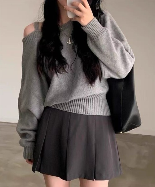 STAY MOTION（ステイモーション）の「【WEB限定】ワンショルダーニットトップス［韓国ファッション カジュアル］≪AW新作≫（ニット/セーター・レディース・グレー/アイボリー/ネイビー・F）」の8枚目の写真