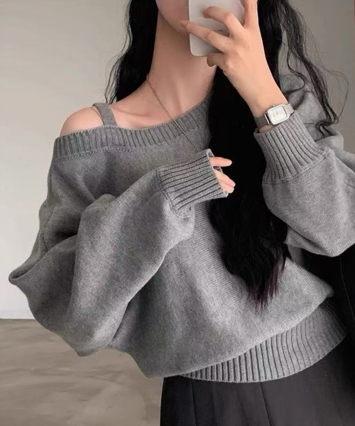 STAY MOTION（ステイモーション）の「【WEB限定】ワンショルダーニットトップス［韓国ファッション カジュアル］≪AW新作≫（ニット/セーター・レディース・グレー/アイボリー/ネイビー・F）」の7枚目の写真