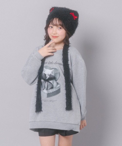 URBAN CHERRY（アーバンチェリー）の「【CHIPIE/シピ】オーバーサイズシアーリボンキャットプリントミニワンピース（ワンピース・キッズ・グレー/ホワイト/ブラック・130cm/150cm/140cm/120cm/110cm）」の17枚目の写真