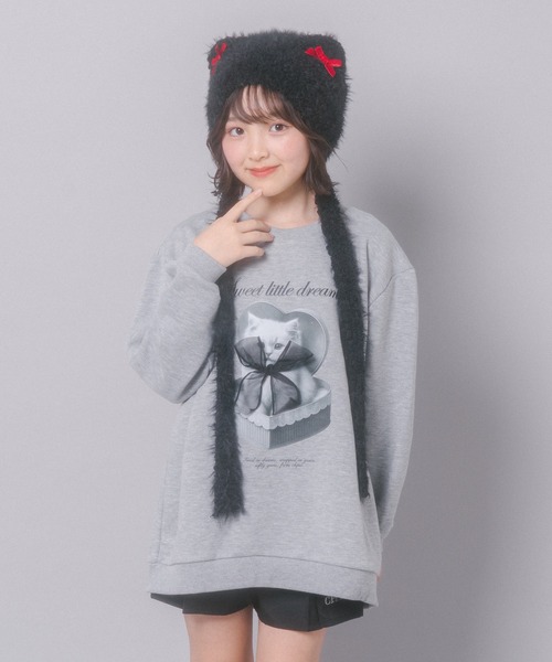 URBAN CHERRY（アーバンチェリー）の「【CHIPIE/シピ】オーバーサイズシアーリボンキャットプリントミニワンピース（ワンピース・キッズ・グレー/ホワイト/ブラック・130cm/150cm/140cm/120cm/110cm）」の18枚目の写真