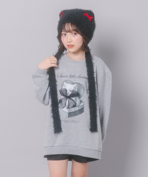 URBAN CHERRY（アーバンチェリー）の「【CHIPIE/シピ】オーバーサイズシアーリボンキャットプリントミニワンピース（ワンピース・キッズ・グレー/ホワイト/ブラック・130cm/150cm/140cm/120cm/110cm）」の19枚目の写真