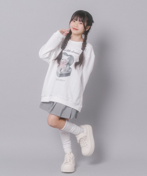 URBAN CHERRY（アーバンチェリー）の「【CHIPIE/シピ】オーバーサイズシアーリボンキャットプリントミニワンピース（ワンピース・キッズ・グレー/ホワイト/ブラック・130cm/150cm/140cm/120cm/110cm）」の15枚目の写真