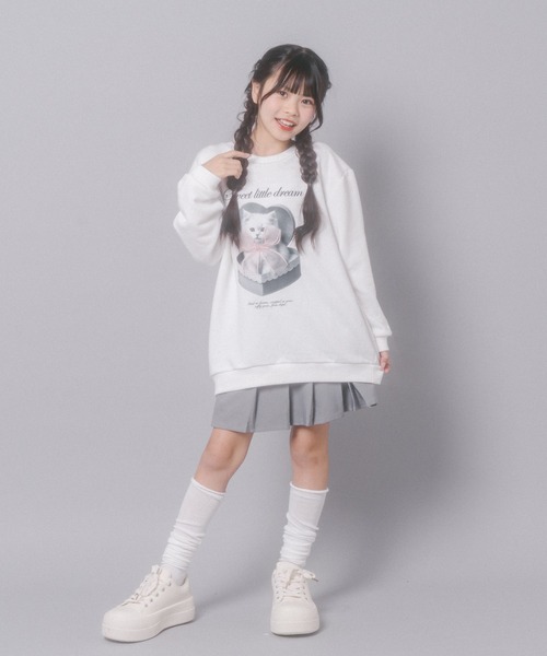 URBAN CHERRY（アーバンチェリー）の「【CHIPIE/シピ】オーバーサイズシアーリボンキャットプリントミニワンピース（ワンピース・キッズ・グレー/ホワイト/ブラック・130cm/150cm/140cm/120cm/110cm）」の16枚目の写真