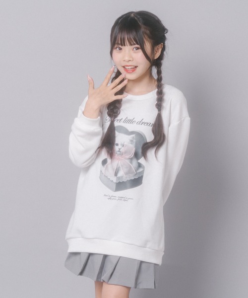 URBAN CHERRY（アーバンチェリー）の「【CHIPIE/シピ】オーバーサイズシアーリボンキャットプリントミニワンピース（ワンピース・キッズ・グレー/ホワイト/ブラック・130cm/150cm/140cm/120cm/110cm）」の13枚目の写真