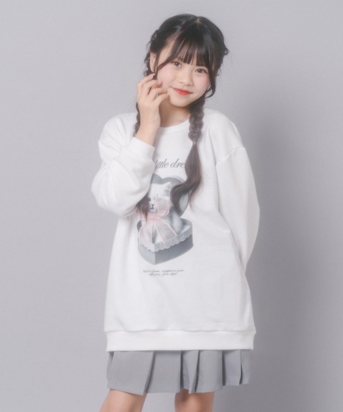 URBAN CHERRY（アーバンチェリー）の「【CHIPIE/シピ】オーバーサイズシアーリボンキャットプリントミニワンピース（ワンピース・キッズ・グレー/ホワイト/ブラック・130cm/150cm/140cm/120cm/110cm）」の14枚目の写真
