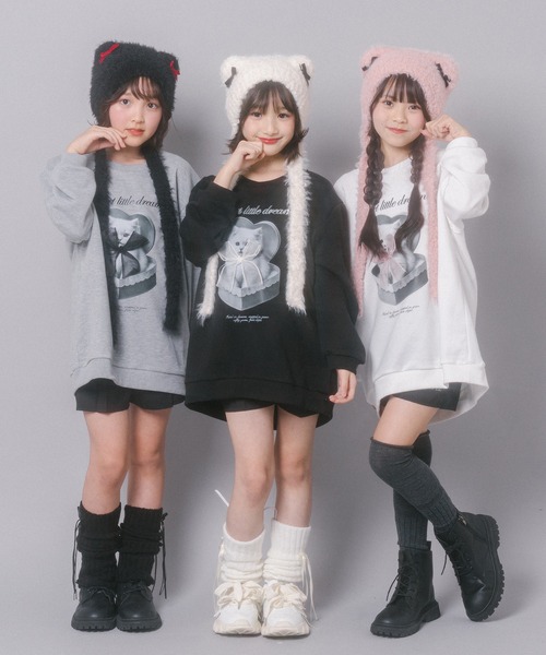 URBAN CHERRY（アーバンチェリー）の「【CHIPIE/シピ】オーバーサイズシアーリボンキャットプリントミニワンピース（ワンピース・キッズ・グレー/ホワイト/ブラック・130cm/150cm/140cm/120cm/110cm）」の11枚目の写真