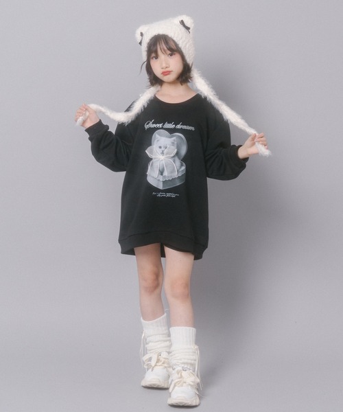 URBAN CHERRY（アーバンチェリー）の「【CHIPIE/シピ】オーバーサイズシアーリボンキャットプリントミニワンピース（ワンピース・キッズ・グレー/ホワイト/ブラック・130cm/150cm/140cm/120cm/110cm）」の12枚目の写真