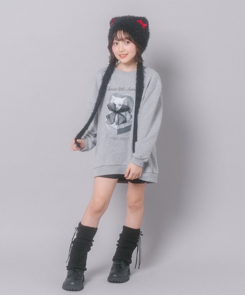 URBAN CHERRY（アーバンチェリー）の「【CHIPIE/シピ】オーバーサイズシアーリボンキャットプリントミニワンピース（ワンピース・キッズ・グレー/ホワイト/ブラック・130cm/150cm/140cm/120cm/110cm）」の20枚目の写真