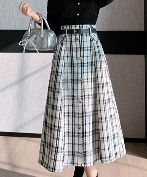 a lot of love（ア ロット オブ ラブ）の「フロントボタン ツイードチェックスカート（スカート・レディース・ホワイト/ブラック・FREE）」の8枚目の写真