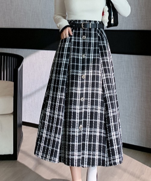 a lot of love（ア ロット オブ ラブ）の「フロントボタン ツイードチェックスカート（スカート・レディース・ホワイト/ブラック・FREE）」の5枚目の写真