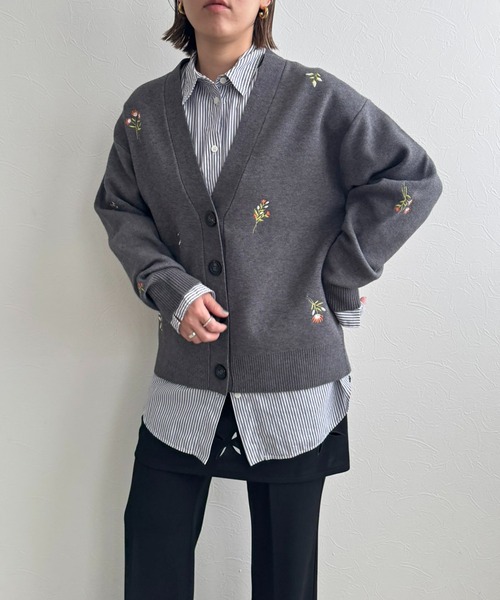 LHELBIE(レルビエ)の「【洗える】刺繍ニットカーディガン(カーディガン/ボレロ・レディース・グレー/ブラック/アイボリー・M)」の12枚目の写真