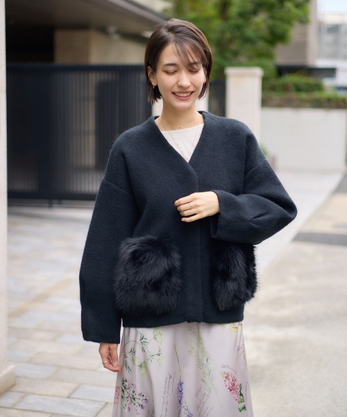 KATHARINE ROSS（キャサリンロス）の「【KATHARINE ROSS】7Gダブルフェイスファーショートジャケット（ノーカラージャケット・レディース・ブラック/ミント・MEDIUM）」の7枚目の写真