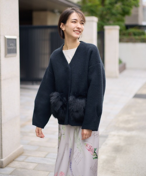 KATHARINE ROSS（キャサリンロス）の「【KATHARINE ROSS】7Gダブルフェイスファーショートジャケット（ノーカラージャケット・レディース・ブラック/ミント・MEDIUM）」の9枚目の写真