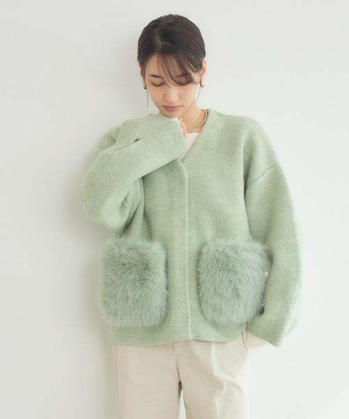 KATHARINE ROSS（キャサリンロス）の「【KATHARINE ROSS】7Gダブルフェイスファーショートジャケット（ノーカラージャケット・レディース・ブラック/ミント・MEDIUM）」の14枚目の写真