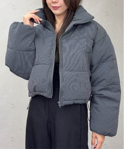 セール】ストライプショート丈ファイバーダウンジャケット（ダウン