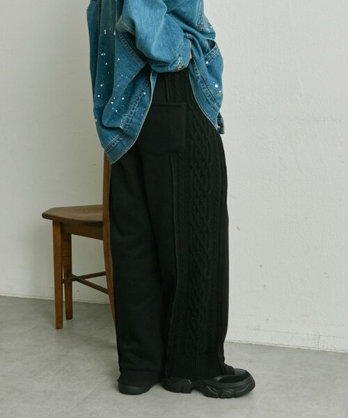 ear PAPILLONNER(イアパピヨネ)の「裏起毛ニットパンツ【SUM1 STYLE】(その他パンツ・レディース・ライトグレー/ブラック・FREE)」の2枚目の写真