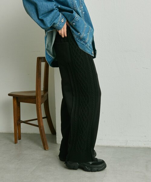 ear PAPILLONNER(イアパピヨネ)の「裏起毛ニットパンツ【SUM1 STYLE】(その他パンツ・レディース・ライトグレー/ブラック・FREE)」の3枚目の写真