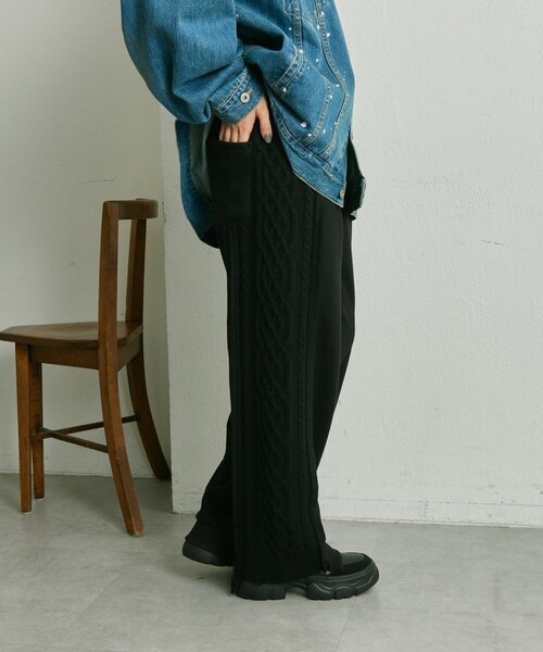 ear PAPILLONNER(イアパピヨネ)の「裏起毛ニットパンツ【SUM1 STYLE】(その他パンツ・レディース・ライトグレー/ブラック・FREE)」の4枚目の写真