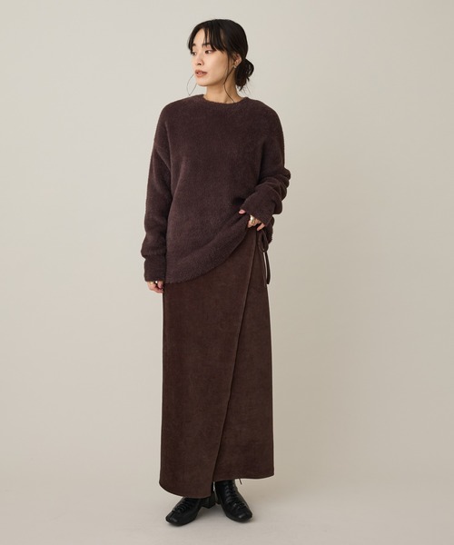 CRAFT STANDARD BOUTIQUE(クラフトスタンダードブティック)の「カットコーデュロイラップ風スカート◆(スカート・レディース・ダークブラウン/杢グレー・FREE)」の6枚目の写真
