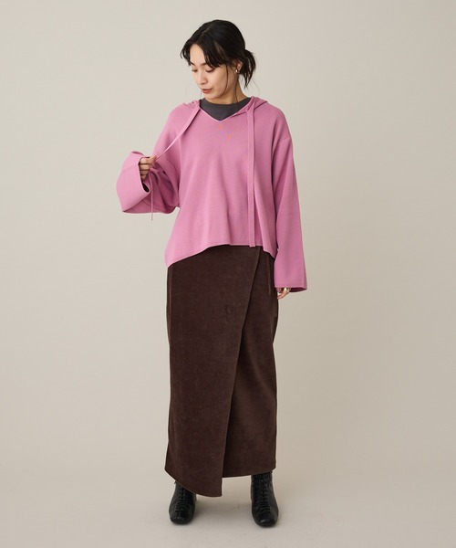 CRAFT STANDARD BOUTIQUE(クラフトスタンダードブティック)の「カットコーデュロイラップ風スカート◆(スカート・レディース・ダークブラウン/杢グレー・FREE)」の9枚目の写真