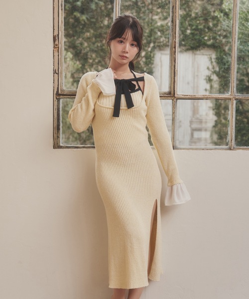 M DOLLY(エムドリー)の「*M DOLLY original* chiffon ribbon luna knit dress/シフォンリボンルナニットドレス(ワンピース・レディース・アイボリー/ブラック・FREE)」の8枚目の写真