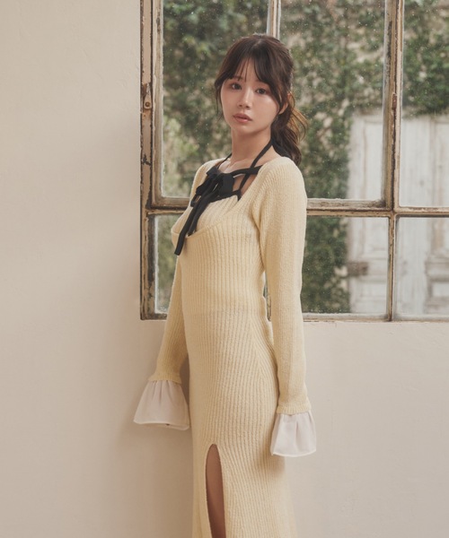 M DOLLY(エムドリー)の「*M DOLLY original* chiffon ribbon luna knit dress/シフォンリボンルナニットドレス(ワンピース・レディース・アイボリー/ブラック・FREE)」の11枚目の写真