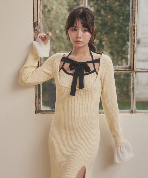 M DOLLY(エムドリー)の「*M DOLLY original* chiffon ribbon luna knit dress/シフォンリボンルナニットドレス(ワンピース・レディース・アイボリー/ブラック・FREE)」の12枚目の写真